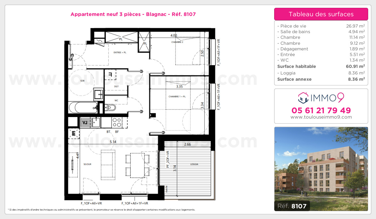 Plan et surfaces, Programme neuf Blagnac Référence n° 8107