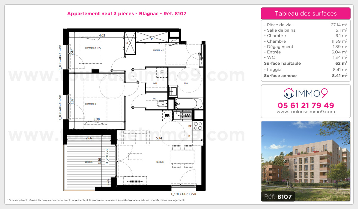 Plan et surfaces, Programme neuf Blagnac Référence n° 8107