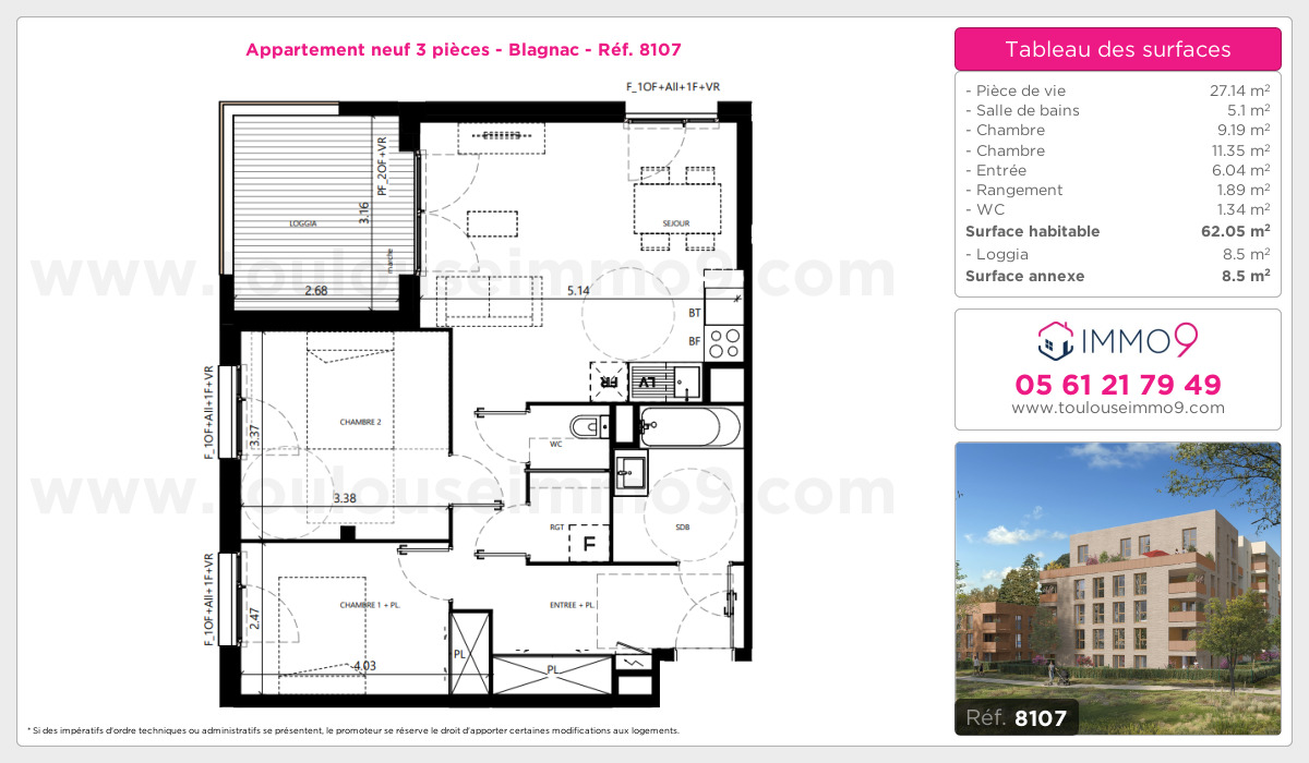 Plan et surfaces, Programme neuf Blagnac Référence n° 8107
