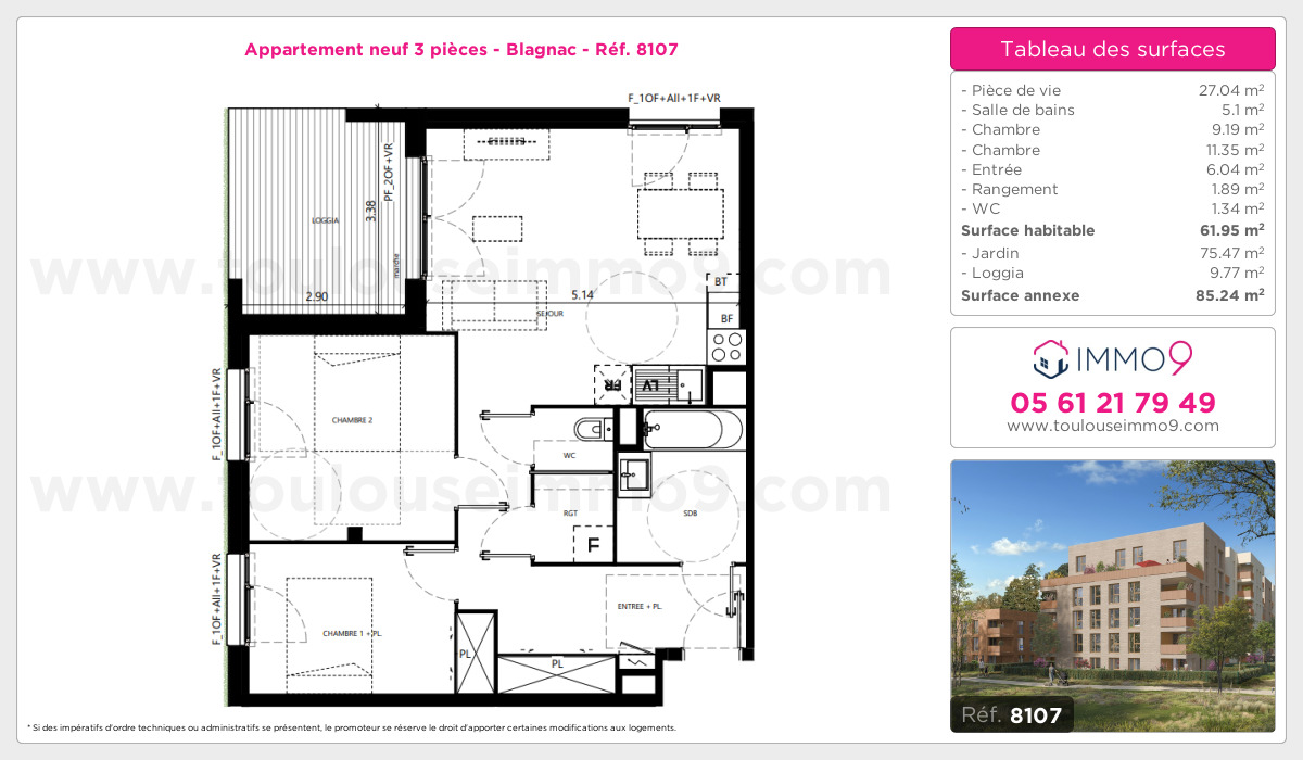 Plan et surfaces, Programme neuf Blagnac Référence n° 8107
