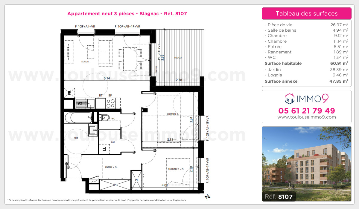 Plan et surfaces, Programme neuf Blagnac Référence n° 8107