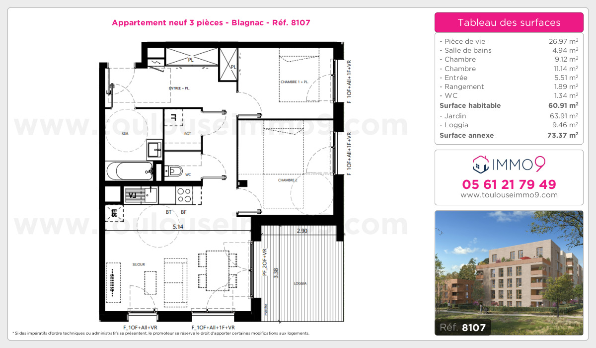 Plan et surfaces, Programme neuf Blagnac Référence n° 8107