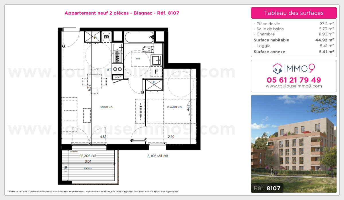 Plan et surfaces, Programme neuf Blagnac Référence n° 8107