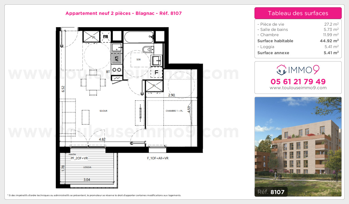 Plan et surfaces, Programme neuf Blagnac Référence n° 8107