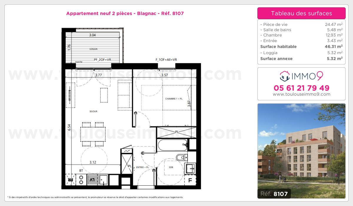 Plan et surfaces, Programme neuf Blagnac Référence n° 8107