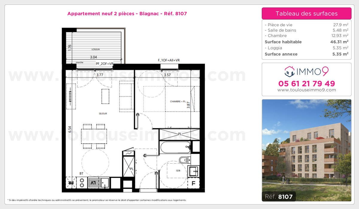 Plan et surfaces, Programme neuf Blagnac Référence n° 8107