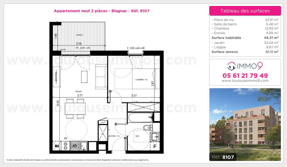 Plan et surfaces, Programme neuf Blagnac Référence n° 8107