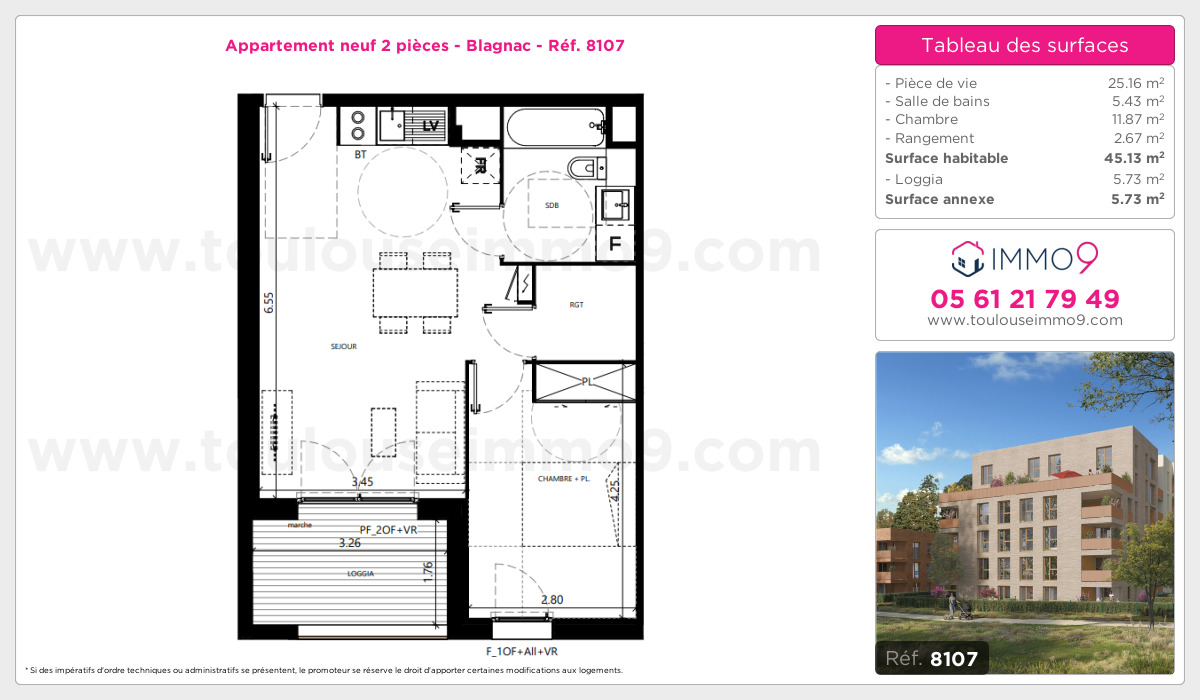 Plan et surfaces, Programme neuf Blagnac Référence n° 8107