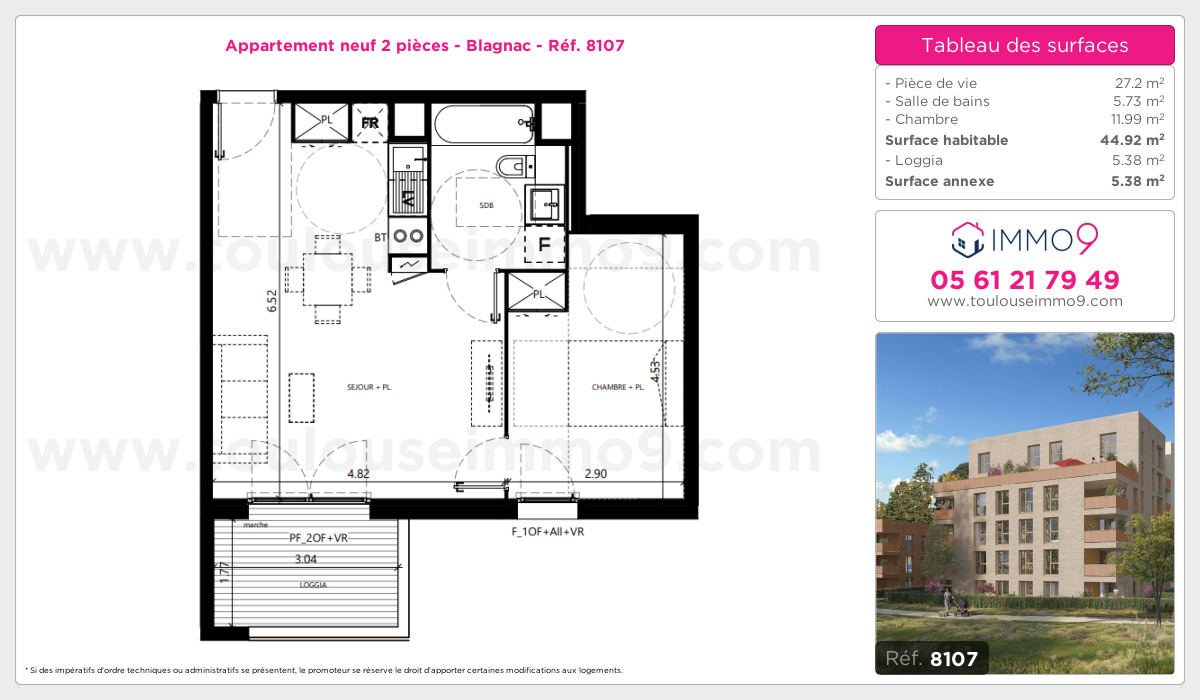 Plan et surfaces, Programme neuf Blagnac Référence n° 8107