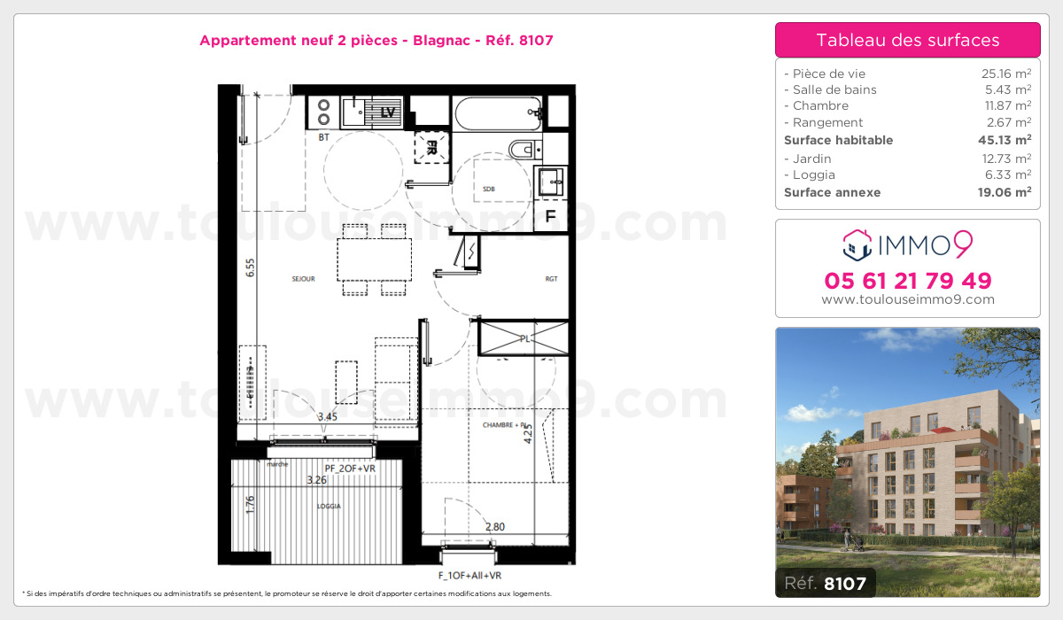 Plan et surfaces, Programme neuf Blagnac Référence n° 8107