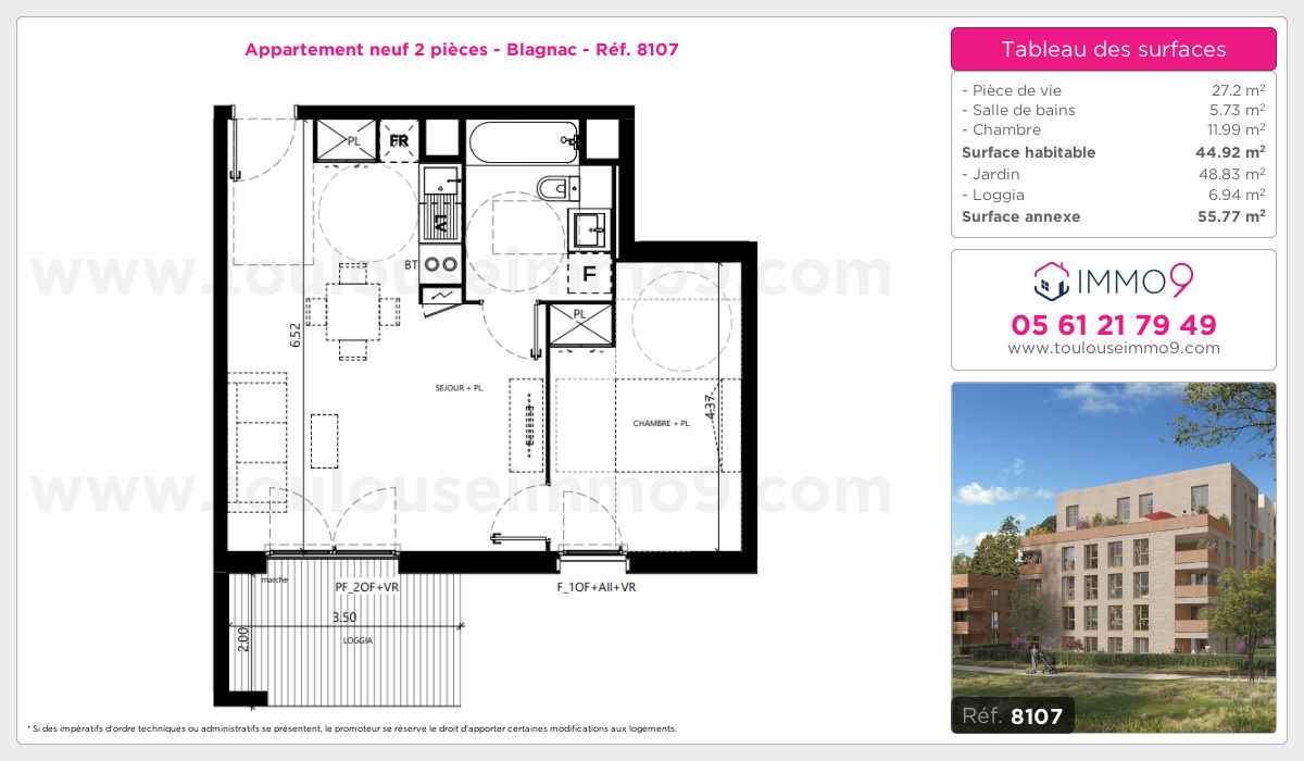 Plan et surfaces, Programme neuf Blagnac Référence n° 8107