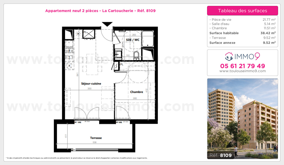 Plan et surfaces, Programme neuf Toulouse : Cartoucherie Référence n° 8109