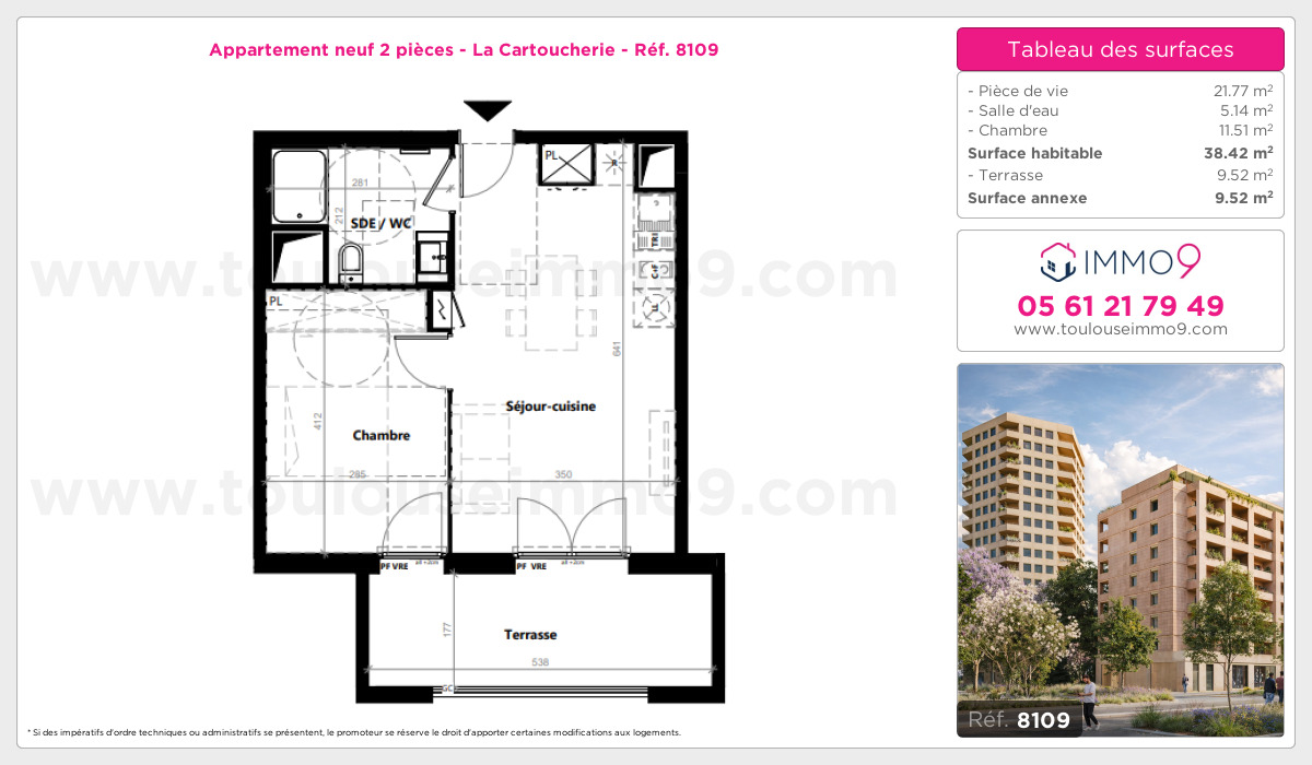 Plan et surfaces, Programme neuf Toulouse : Cartoucherie Référence n° 8109