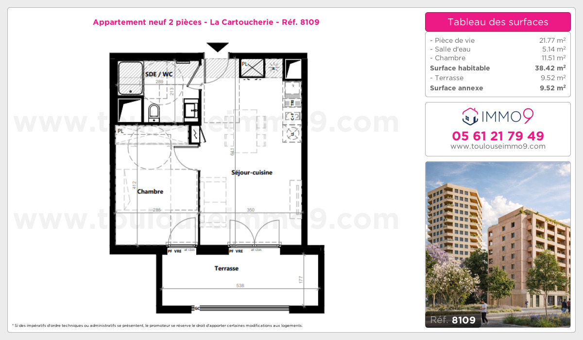 Plan et surfaces, Programme neuf Toulouse : Cartoucherie Référence n° 8109