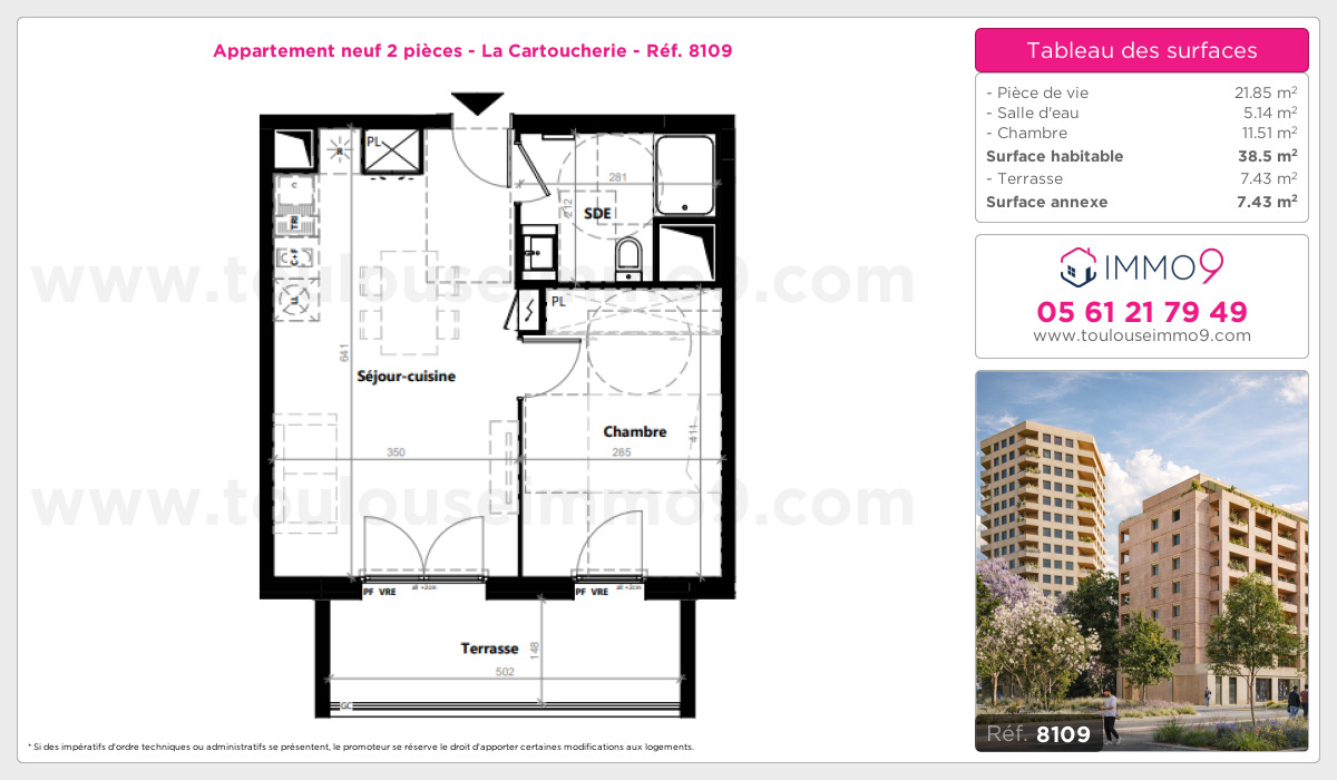Plan et surfaces, Programme neuf Toulouse : Cartoucherie Référence n° 8109