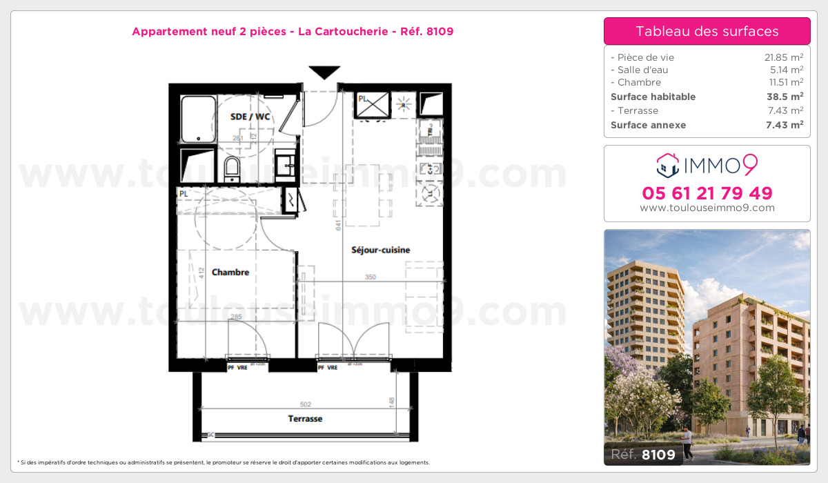 Plan et surfaces, Programme neuf Toulouse : Cartoucherie Référence n° 8109