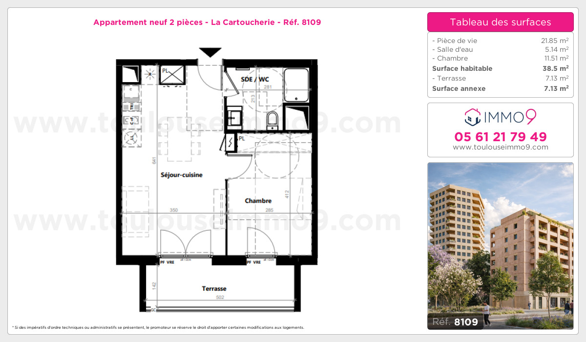 Plan et surfaces, Programme neuf Toulouse : Cartoucherie Référence n° 8109