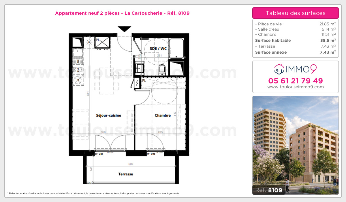Plan et surfaces, Programme neuf Toulouse : Cartoucherie Référence n° 8109