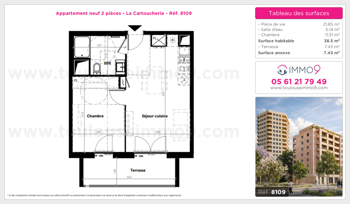 Plan et surfaces, Programme neuf Toulouse : Cartoucherie Référence n° 8109