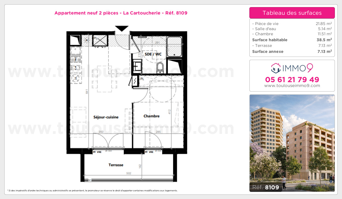Plan et surfaces, Programme neuf Toulouse : Cartoucherie Référence n° 8109