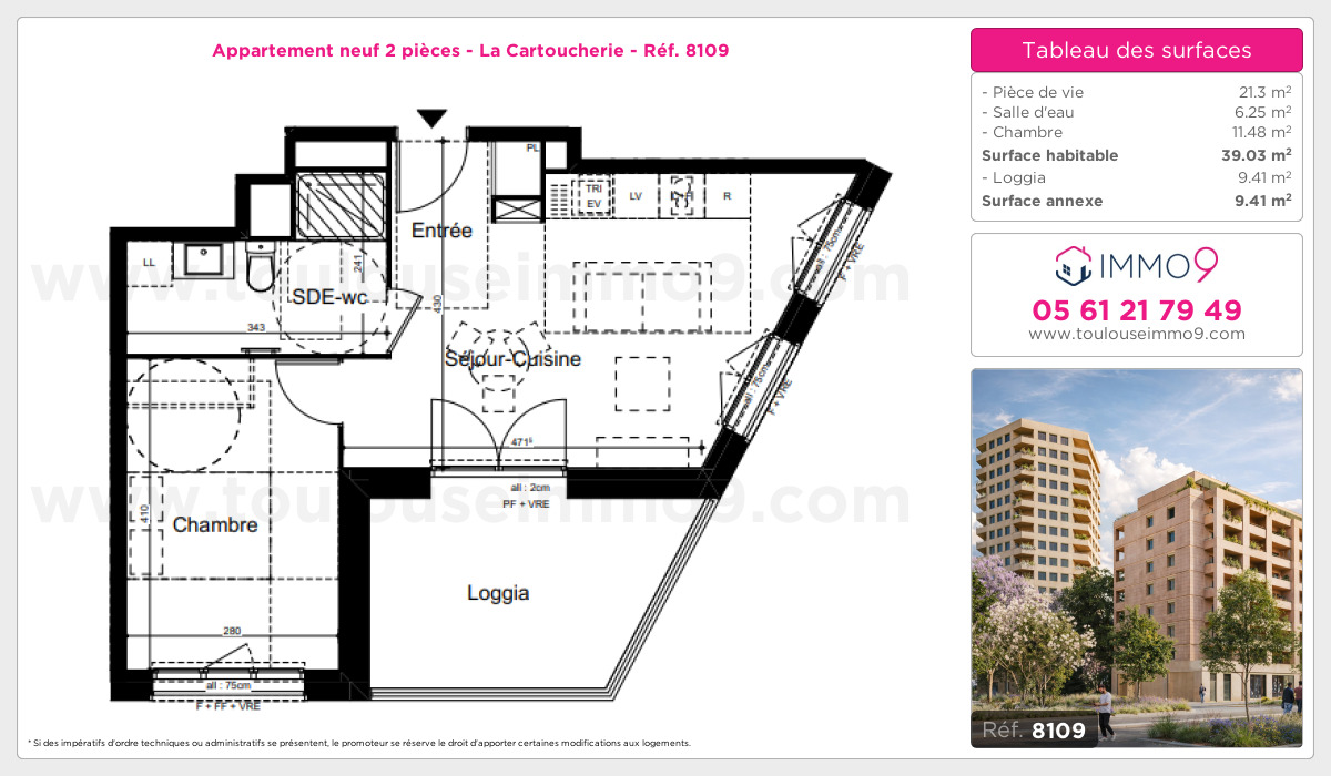 Plan et surfaces, Programme neuf Toulouse : Cartoucherie Référence n° 8109