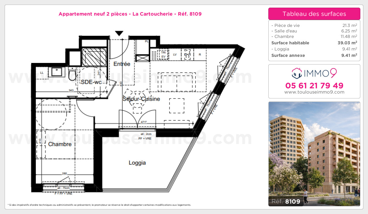 Plan et surfaces, Programme neuf Toulouse : Cartoucherie Référence n° 8109