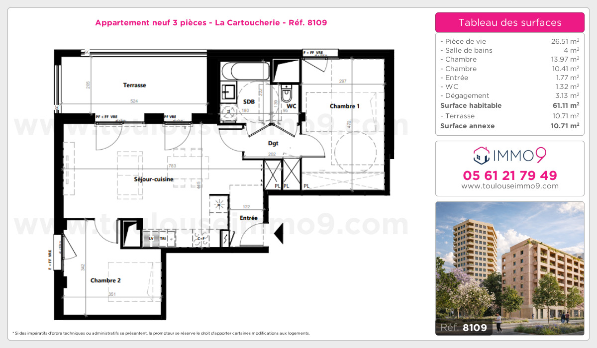 Plan et surfaces, Programme neuf Toulouse : Cartoucherie Référence n° 8109
