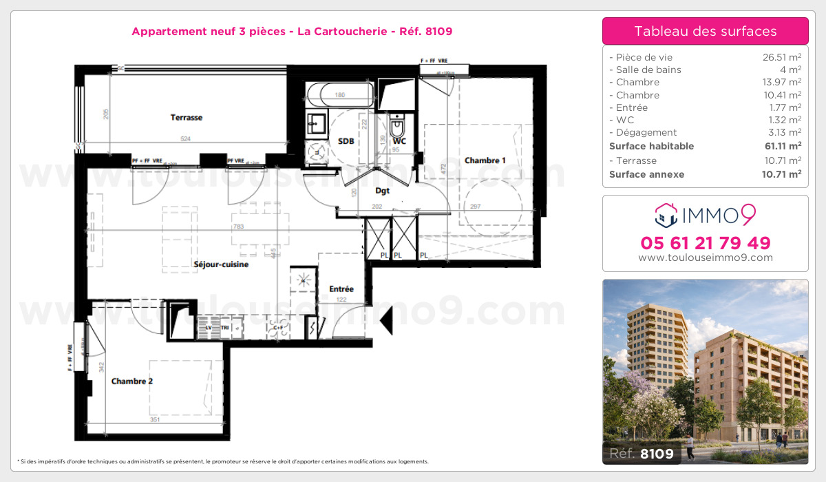 Plan et surfaces, Programme neuf Toulouse : Cartoucherie Référence n° 8109