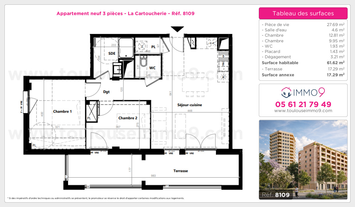 Plan et surfaces, Programme neuf Toulouse : Cartoucherie Référence n° 8109