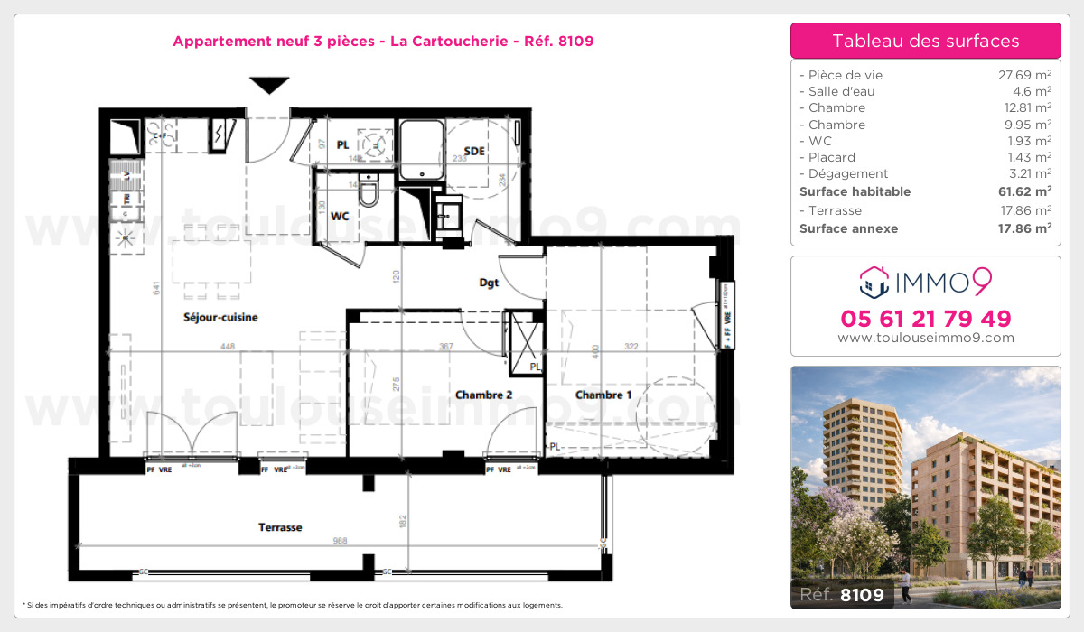 Plan et surfaces, Programme neuf Toulouse : Cartoucherie Référence n° 8109