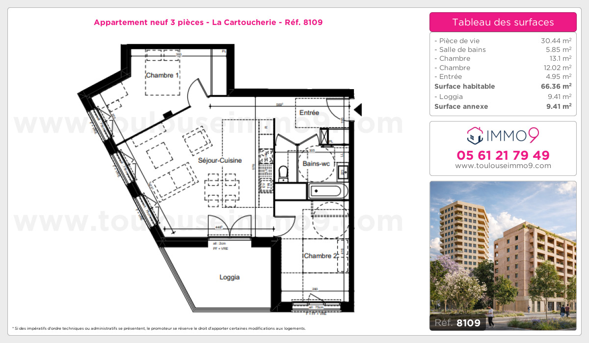 Plan et surfaces, Programme neuf Toulouse : Cartoucherie Référence n° 8109