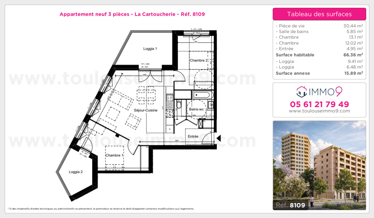 Plan et surfaces, Programme neuf Toulouse : Cartoucherie Référence n° 8109