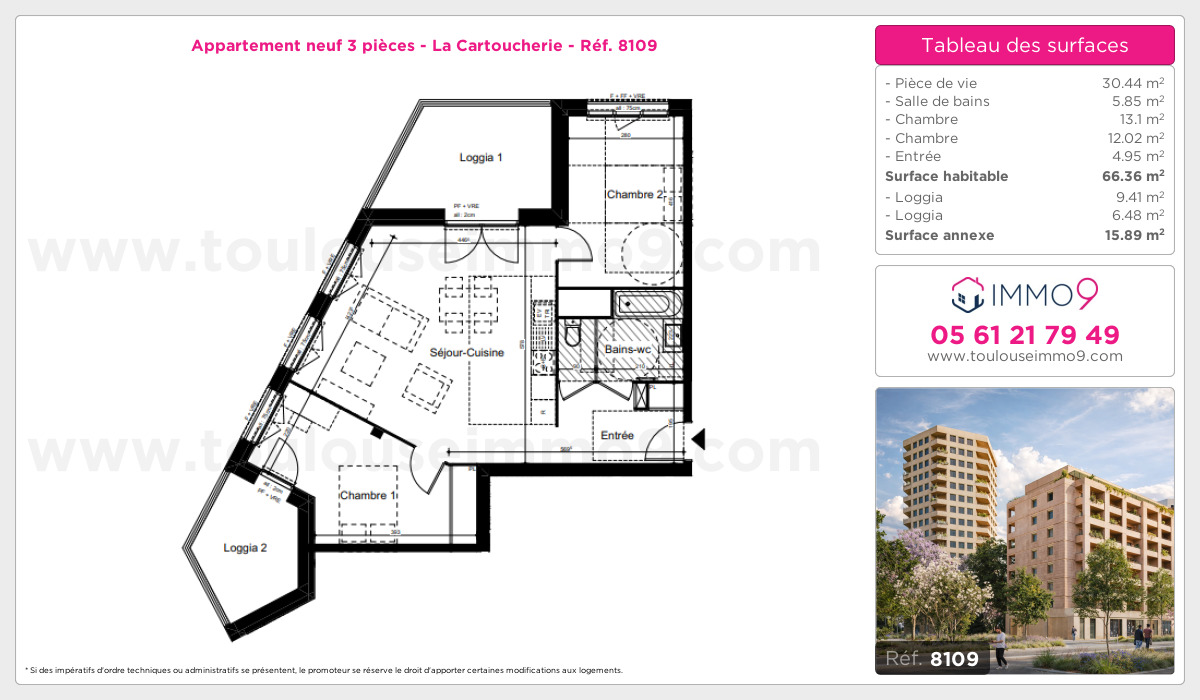 Plan et surfaces, Programme neuf Toulouse : Cartoucherie Référence n° 8109