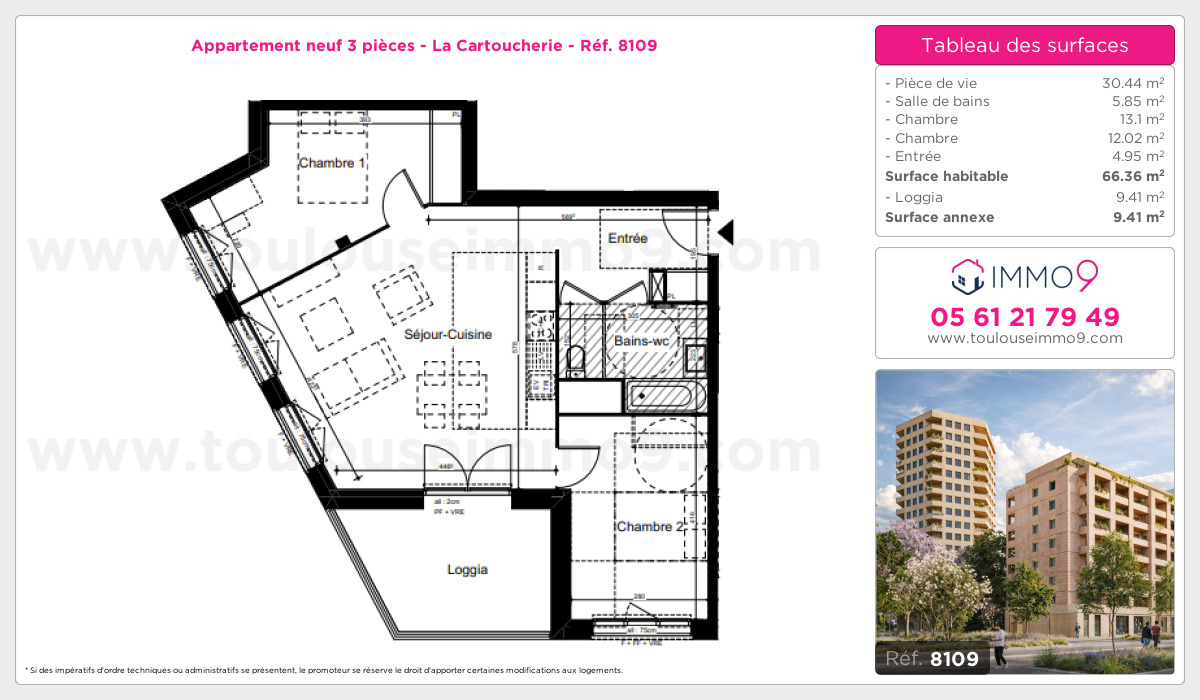 Plan et surfaces, Programme neuf Toulouse : Cartoucherie Référence n° 8109