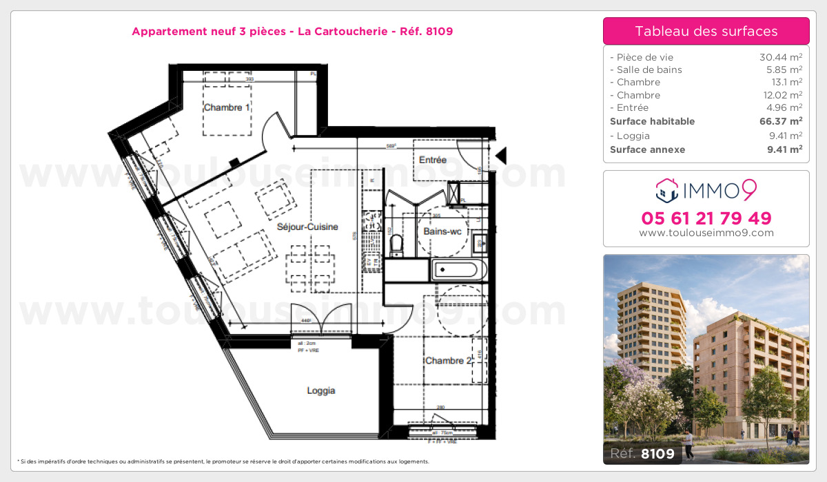 Plan et surfaces, Programme neuf Toulouse : Cartoucherie Référence n° 8109