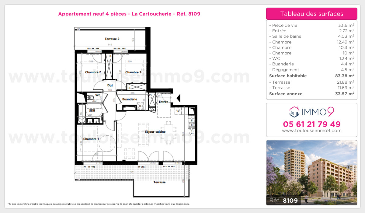 Plan et surfaces, Programme neuf Toulouse : Cartoucherie Référence n° 8109
