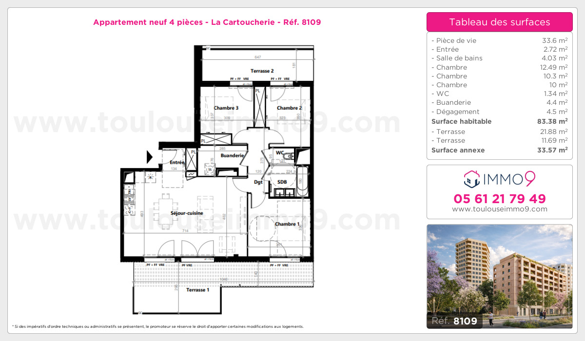 Plan et surfaces, Programme neuf Toulouse : Cartoucherie Référence n° 8109