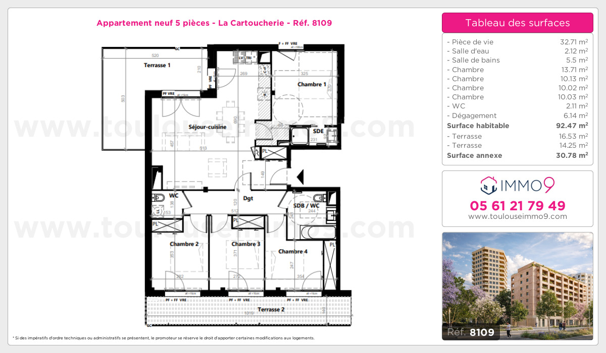 Plan et surfaces, Programme neuf Toulouse : Cartoucherie Référence n° 8109