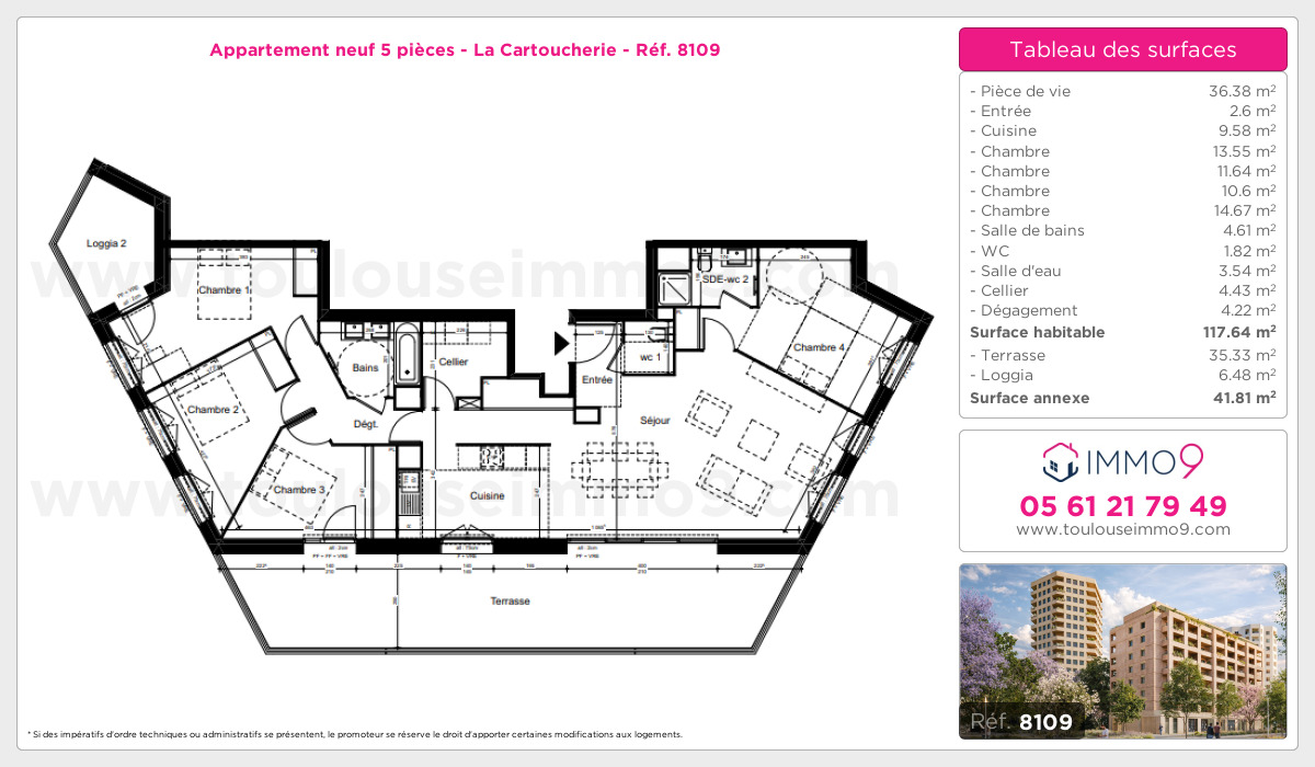 Plan et surfaces, Programme neuf Toulouse : Cartoucherie Référence n° 8109