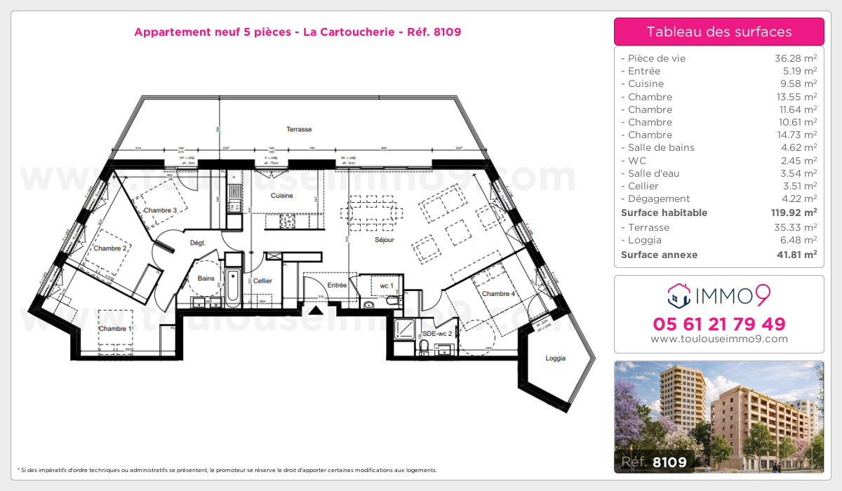 Plan et surfaces, Programme neuf Toulouse : Cartoucherie Référence n° 8109
