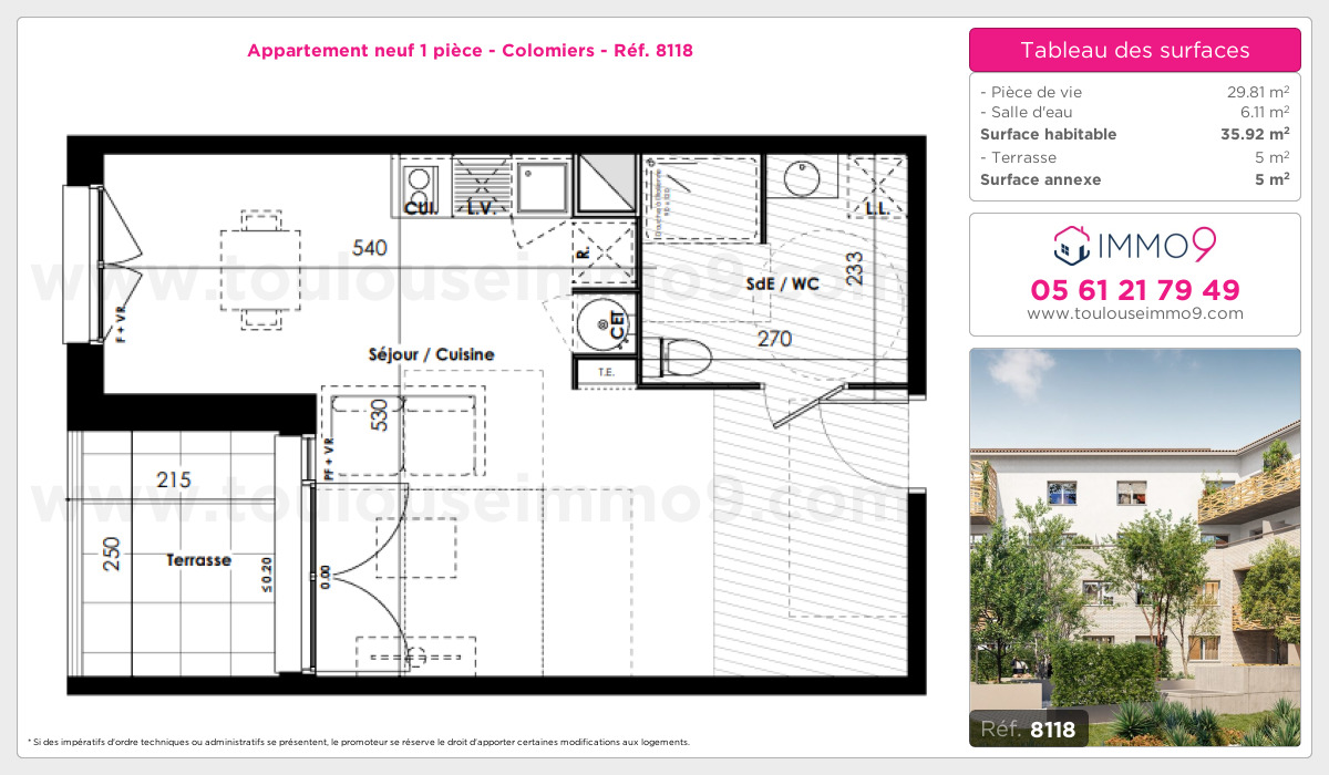 Plan et surfaces, Programme neuf Colomiers Référence n° 8118