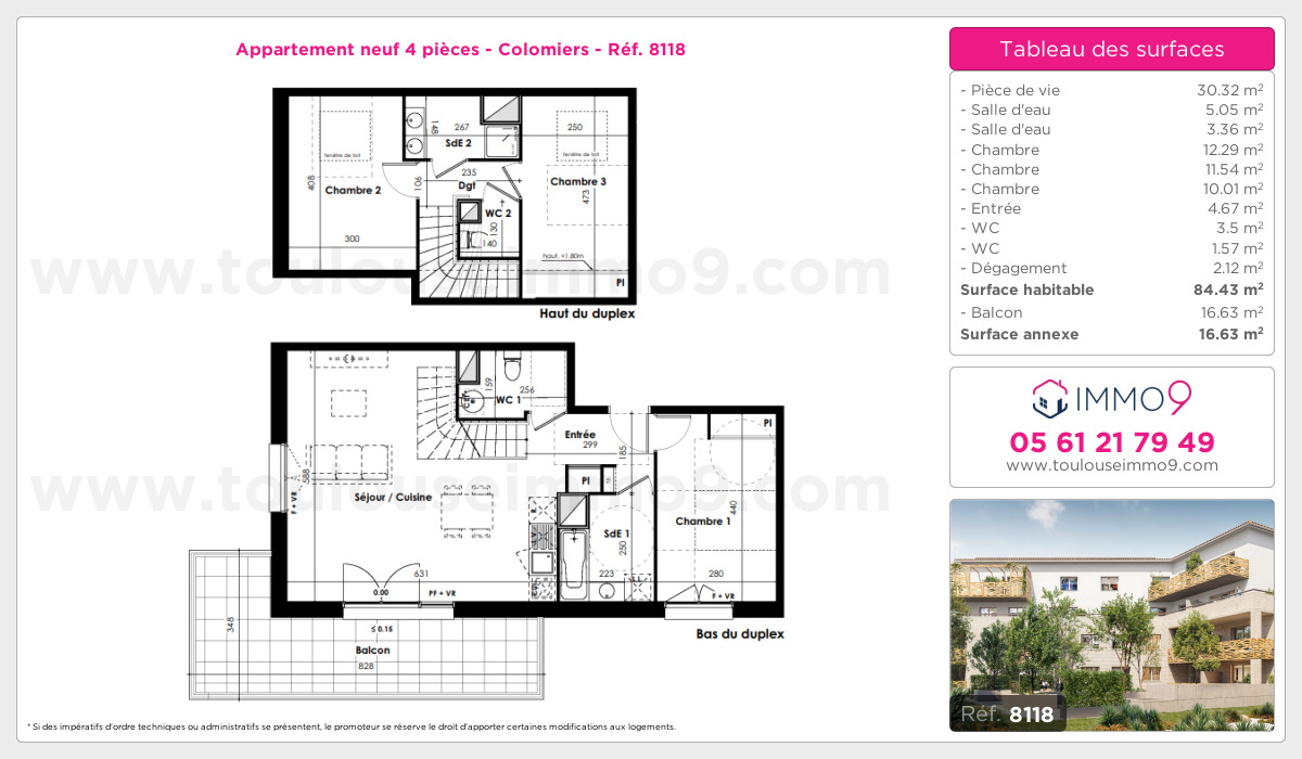 Plan et surfaces, Programme neuf Colomiers Référence n° 8118