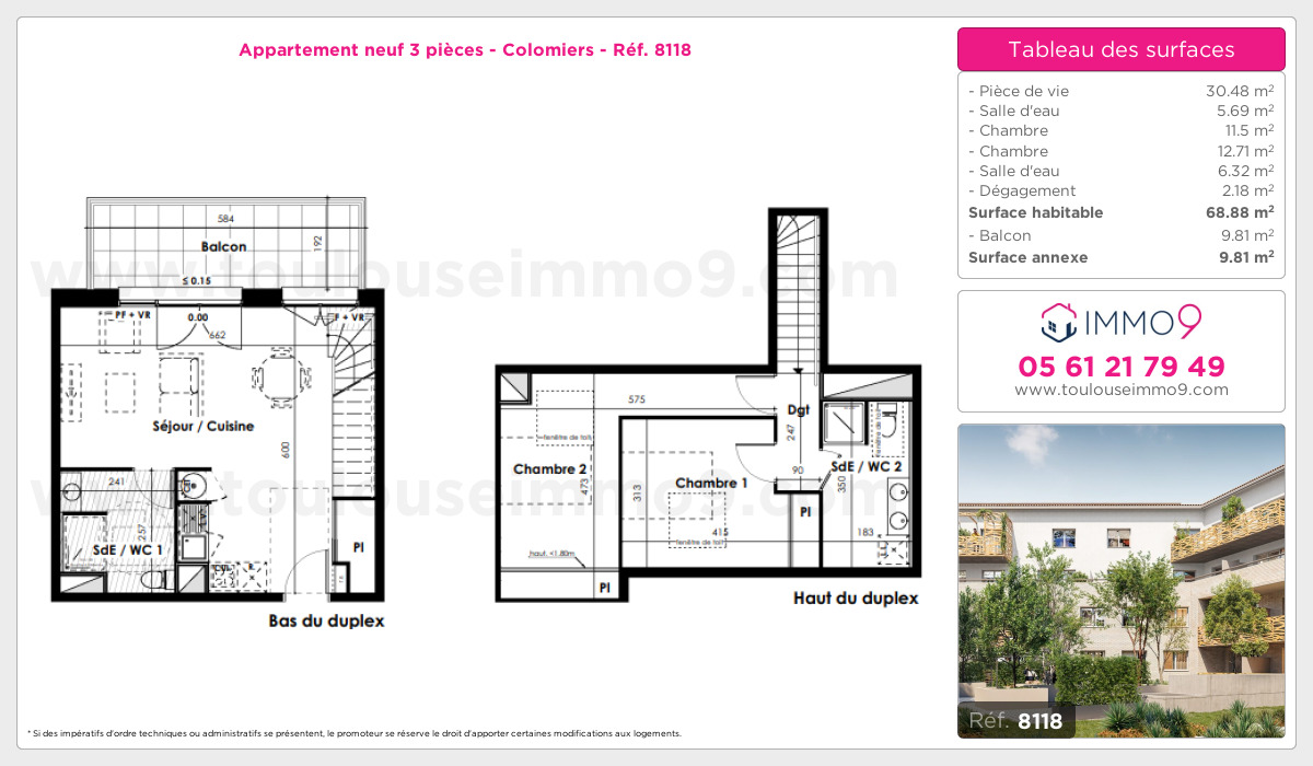 Plan et surfaces, Programme neuf Colomiers Référence n° 8118