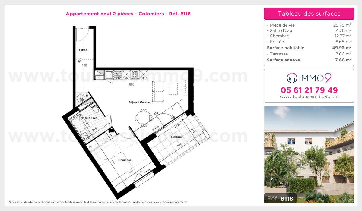 Plan et surfaces, Programme neuf Colomiers Référence n° 8118