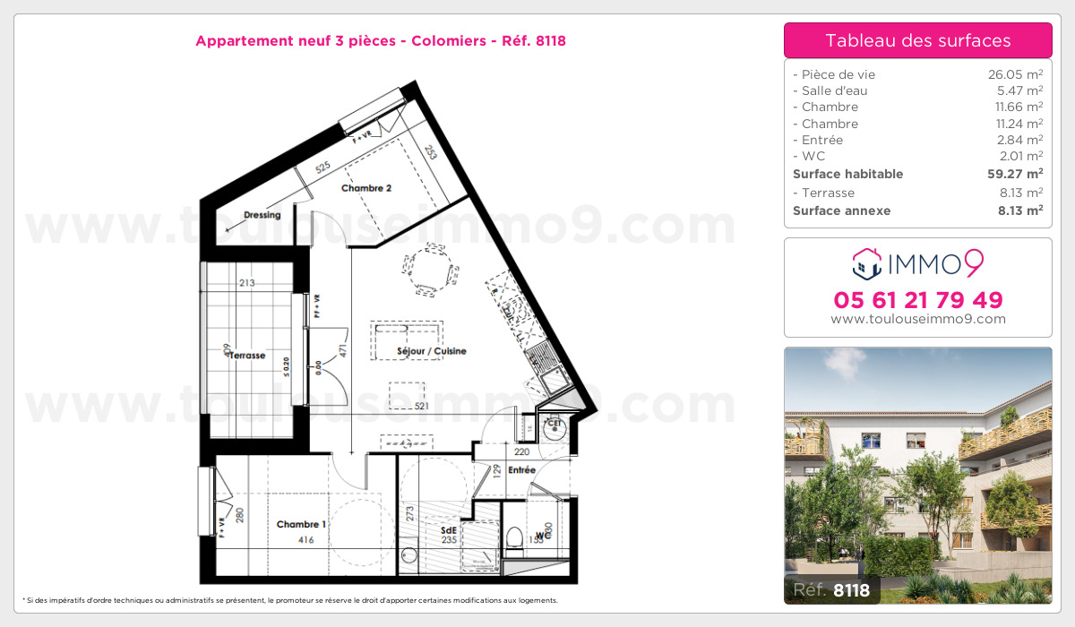 Plan et surfaces, Programme neuf Colomiers Référence n° 8118