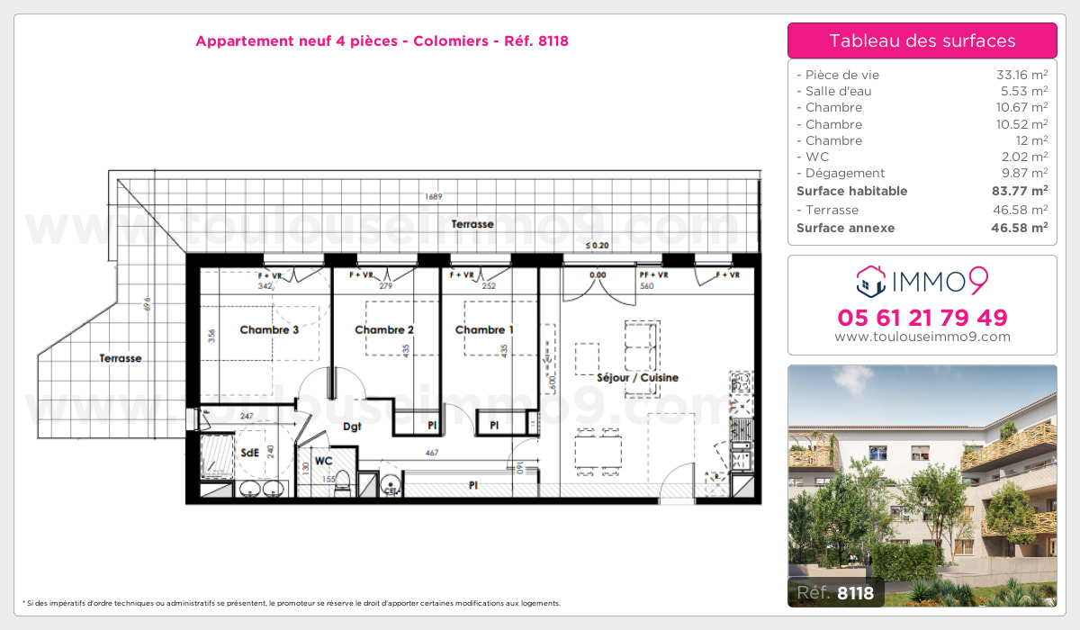 Plan et surfaces, Programme neuf Colomiers Référence n° 8118
