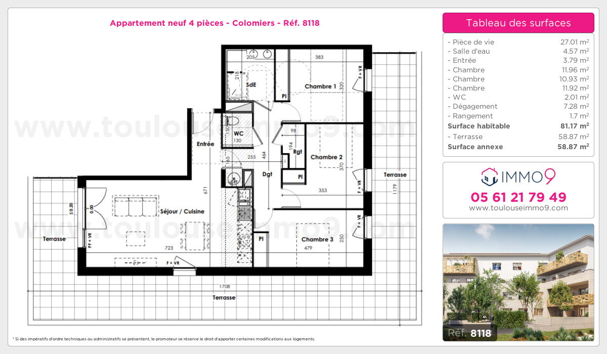 Plan et surfaces, Programme neuf Colomiers Référence n° 8118
