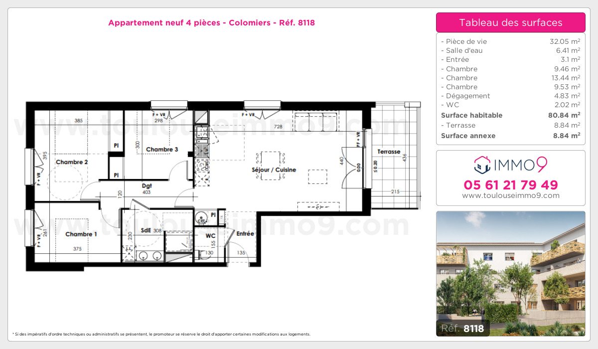Plan et surfaces, Programme neuf Colomiers Référence n° 8118