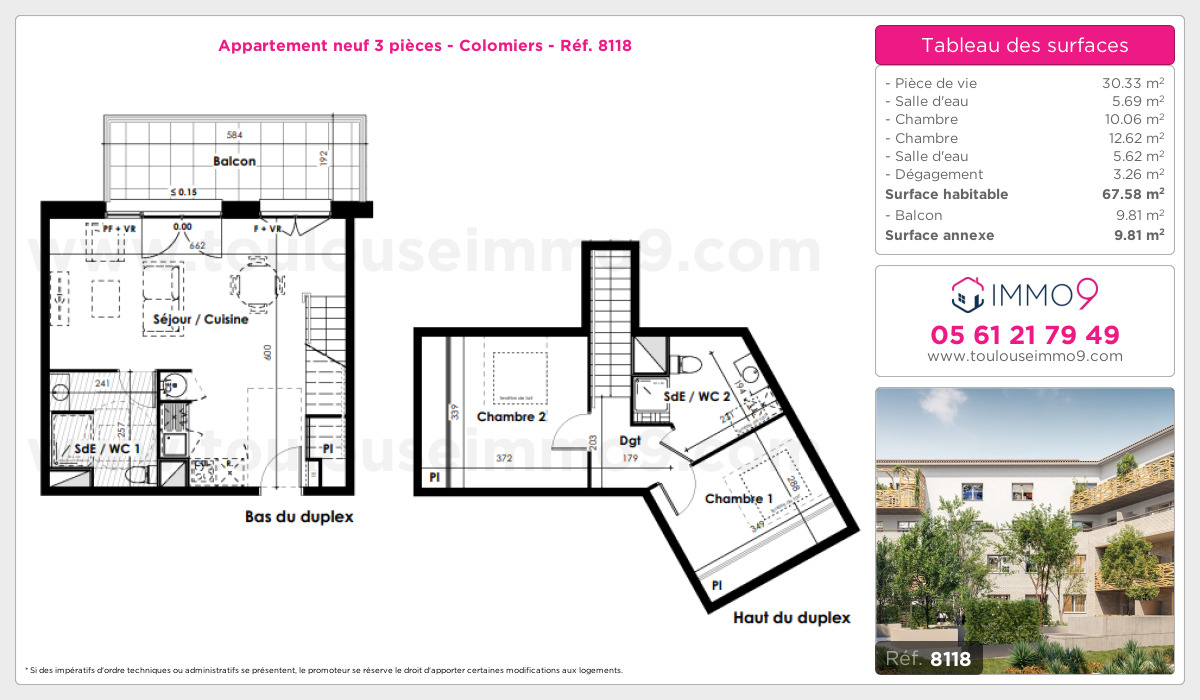 Plan et surfaces, Programme neuf Colomiers Référence n° 8118