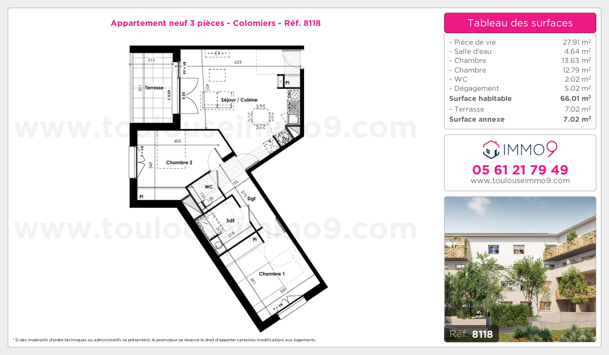 Plan et surfaces, Programme neuf Colomiers Référence n° 8118